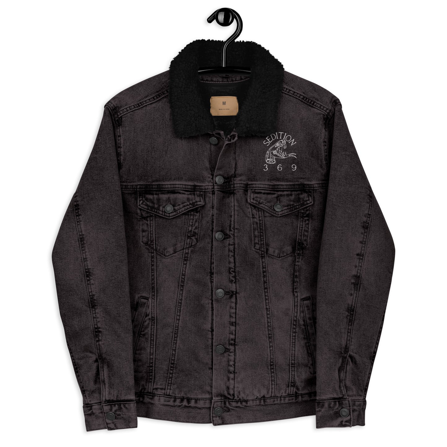 INHALE embroidered denim sherpa jacket