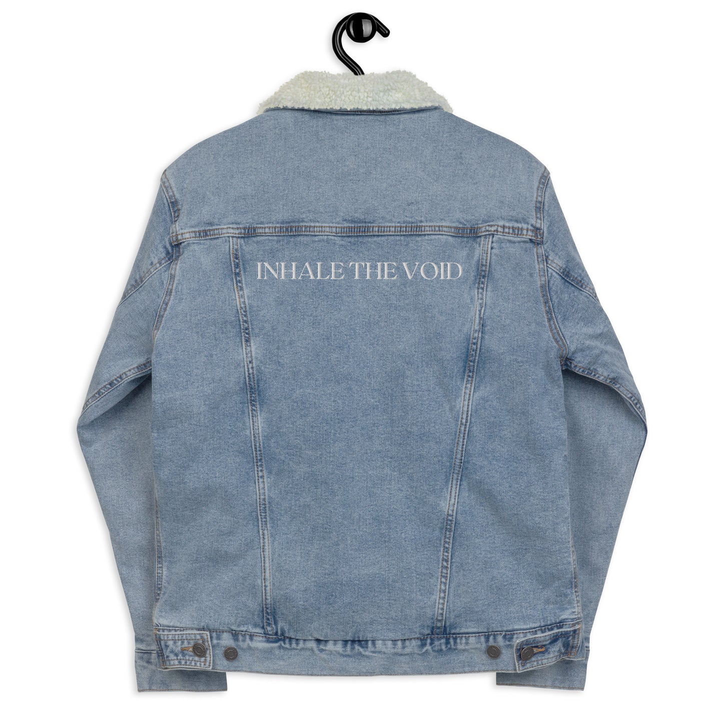 INHALE embroidered denim sherpa jacket