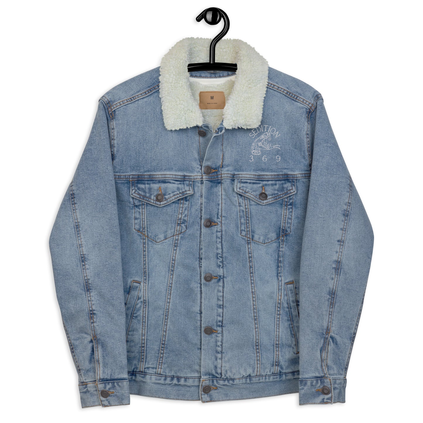 INHALE embroidered denim sherpa jacket